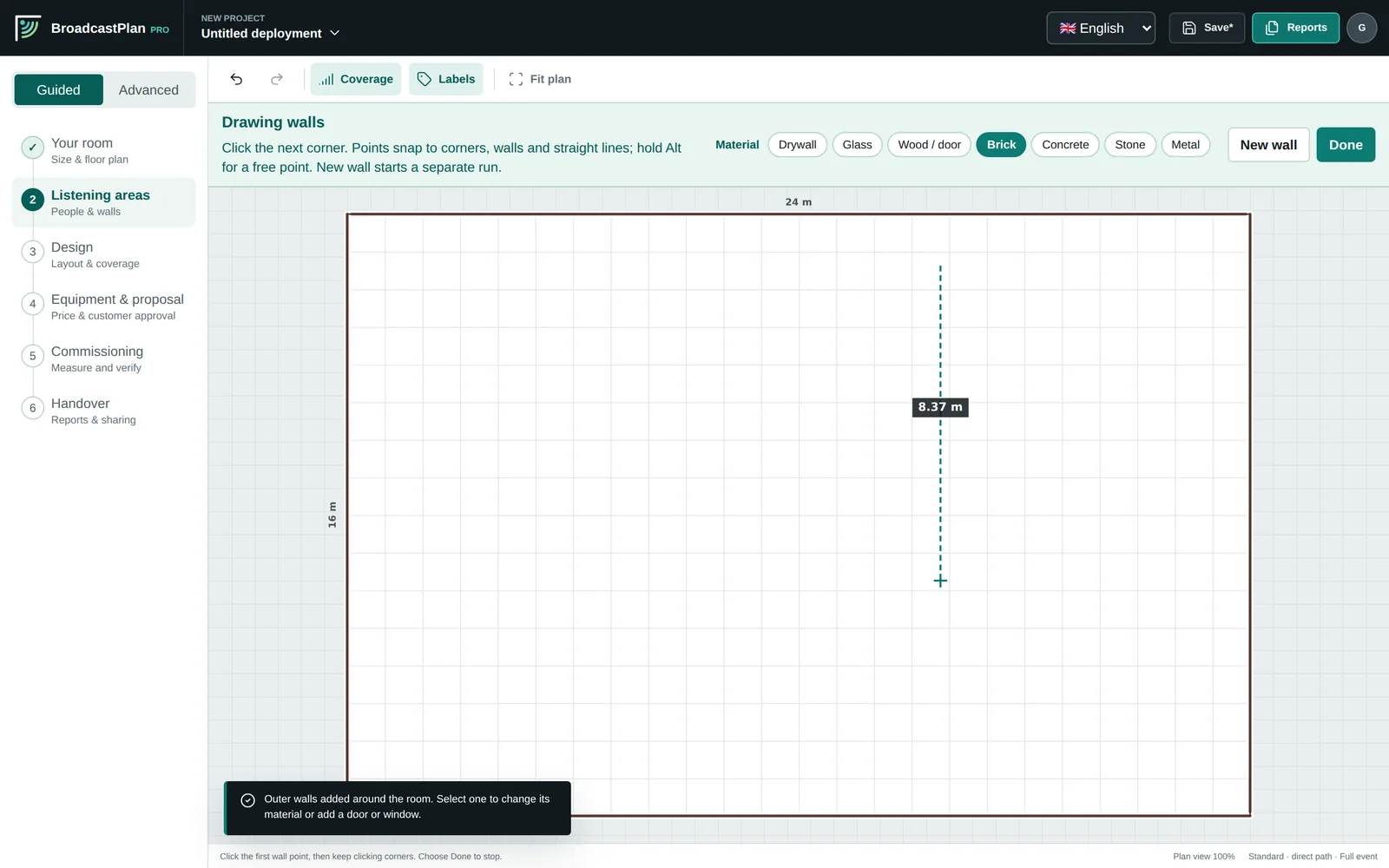 Tracing walls with material choices